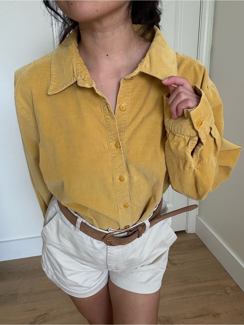 D&CO. Yellow Button-Front Women's Corduroy Shirt